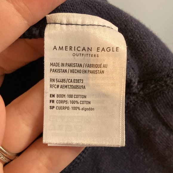 American Eagle Mens Size L Rugby Stripe Colorblock Blue White Long Sleeve Shirt - Picture 5 of 10